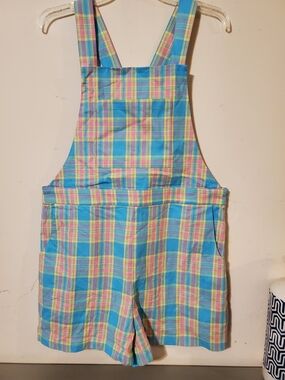 Dangerfield Stay Salty Playsuit Womens Sz 12 Cotton Candy Plaid Overall Romper